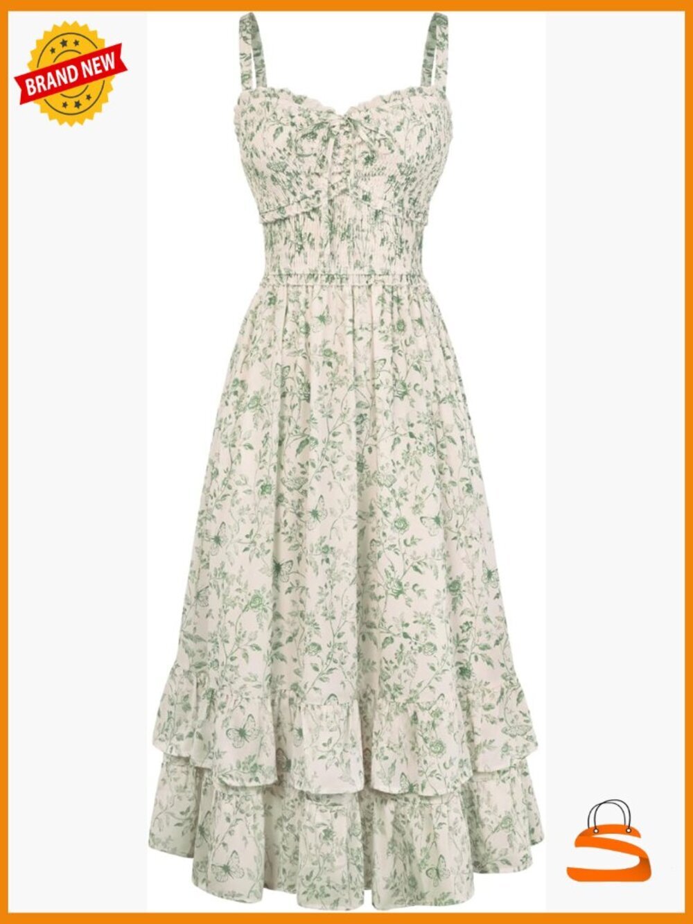 Smocked A-Line Midi Sundress with Pockets Adjustable Spaghetti Straps